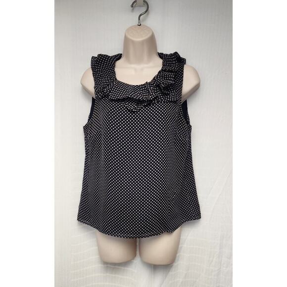 J. Crew Polka-Dots Ruffle Neckline Accent Sleeveless Top Blouse Sz 8 Blue/White - Picture 2 of 6